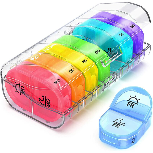 Einemgeld - Day Pill Organizer Morning Evening 7 Day Pill Organizer 2 Compartments Convenient and Moisture Resistant Medicine Box for Purse or Pocket