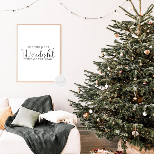 Christmas It's The Most Wonderful Time Of Year Quote Print, Festive Wall Art, Winter Seasonal Decor, Xmas