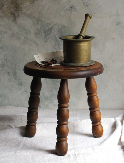 Antique French Solid Brass Pestle & Mortar Vintage Apothecary Spice Grinder