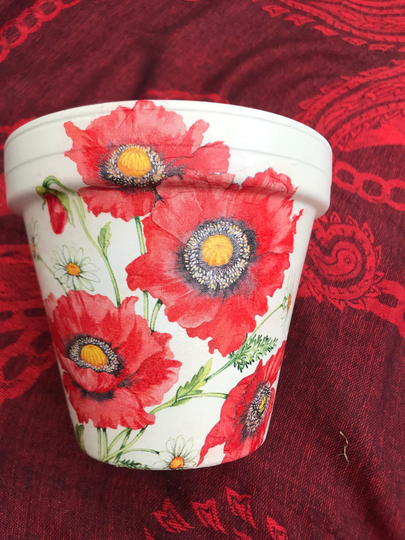 Poppy Plant Pot , Red Poppy Gifts , Decoupage Pots , Garden , 15cm Diameter, Red Poppies Flowers Gifts