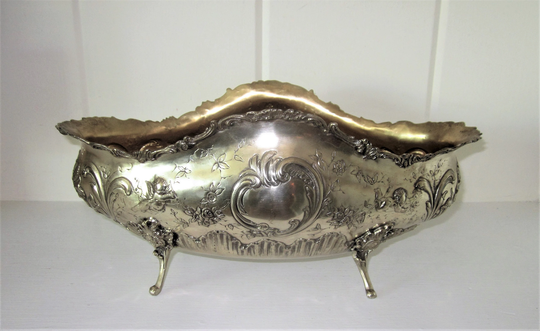 Antique Hanau 800 Purity Silver Jardinière Planter With Gold Wash Inside By Simon Rosenau - Repousse Bowl Late 1800's Made in Germany