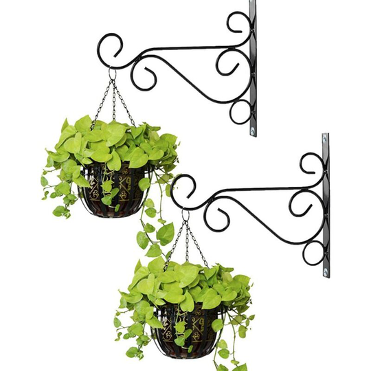 Litzee - 2 Pieces Outdoor Hanging Basket Brackets, Garden Metal Hooks, Fence Hooks 25cm Length for Hanging Baskets for Bird Feeders Planters Wind