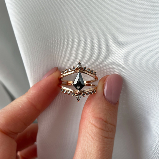 Unique Split Shank Diamond Ring Salt & Pepper Kite Engagement in 14K Rose Gold By Mialis Jewelry