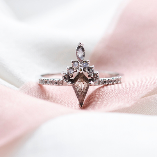 Alternative Salt & Pepper Diamond Engagement Ring, Kite Modern Ring By Mialis Jewelry