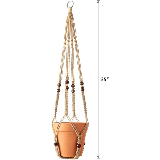 Plant Hangers Indoor Hanging Planter Basket with Wood Beads Flower Pot Holder Cotton Rope No Tassels Boho Home Decor, 89cm