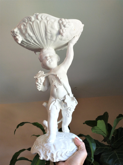 Shabby White Cherub Italy Putti Planter, French Nordic Statue Jardiniere, Brocante Garden Decor 17