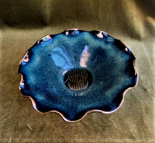 Vintage North Carolina Pottery Signed Glazed Posy Bowl With Frog