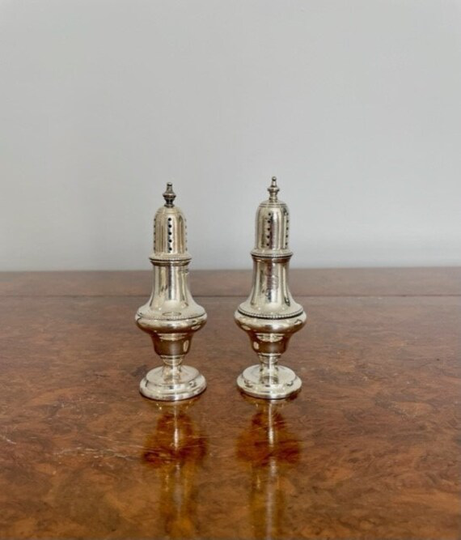 Pair Of Antique Solid Silver Salt & Pepper Pots