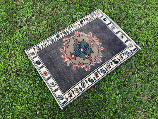 2x3 Turkish Rug, Boho Area Small Oushak Vintage Bath Mat, Outdoor Patio Entry Doormat, Oriental Runner 2'4"x3'2