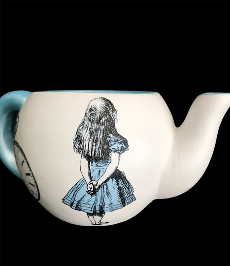 Alice in Wonderland Ceramic Plant Pot , Alice Teapot Planter Unique Wonderland, Curious & Curiouser