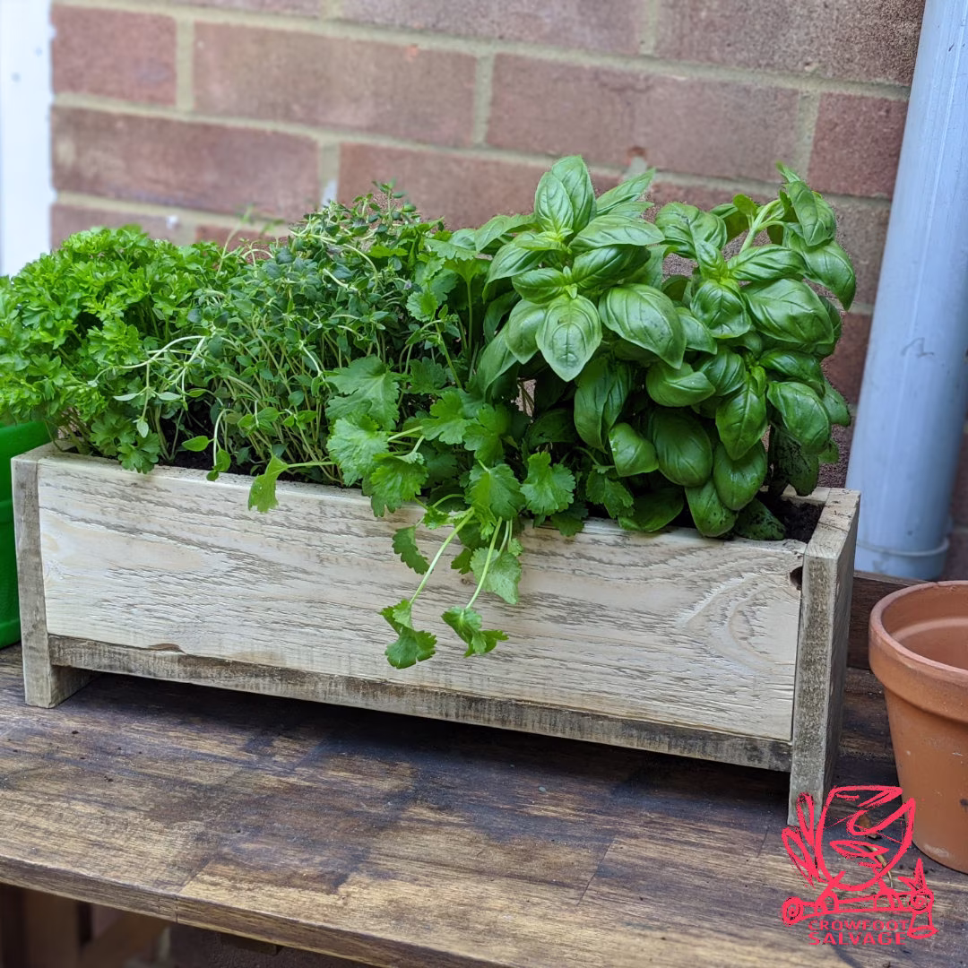 Handmade Rustic Herb Box/Kitchen Garden Made From Reclaimed Materials, Making A Sustainable Housewarming Gift When Filled