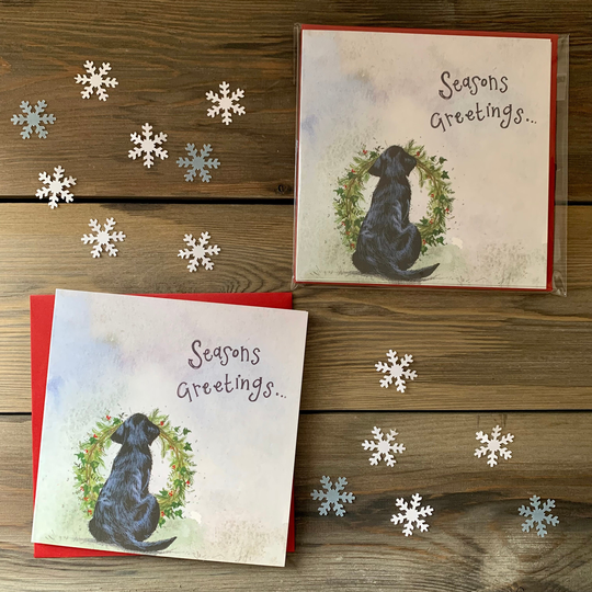 x190 - Dog & Wreath Season Greetings Pack Of 5 Christmas Cards