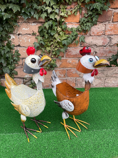 Large Rustic Chicken Metal Flower Pot Planters Plant Pots Farmyard Animal Vintage Hen Outdoor Indoor Ornament 2 Colors Handmade