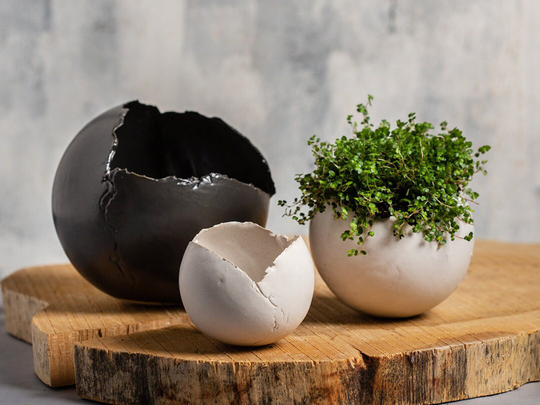 Set Of 3 Black & White Ceramic Planters