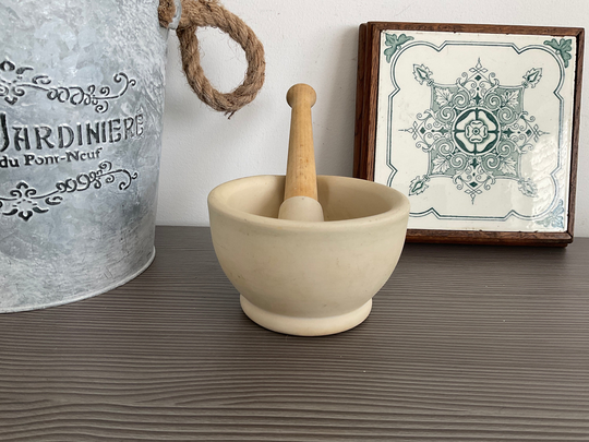 Vintage Milton Brook Pestle & Mortar, Natural Unglazed Porcelain Grinding Set, Size 1