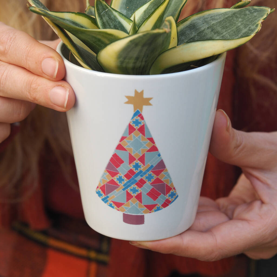 Patchwork Christmas Tree Plant Pot Personalised