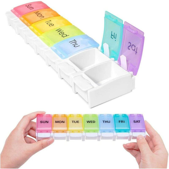 Day Medicine Pill Organizer, Portable Plastic Travel Weekly Pill Box 7 Large Size Compartments - 7 Color