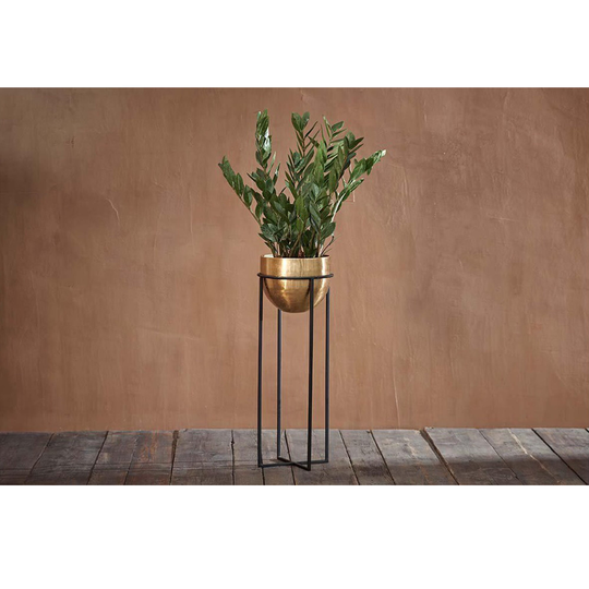 Brass Metal Planter With Stand Indoor Houseplants Holder Pot Container Gardening Gift Décor Cylinder Iron Legs Modern Interior