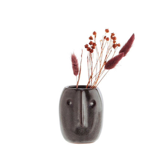 Dark Petrol Brown Head Planter - Ceramic Face Plant Pot Unique Small Cactus Indoor House Succulent Hani
