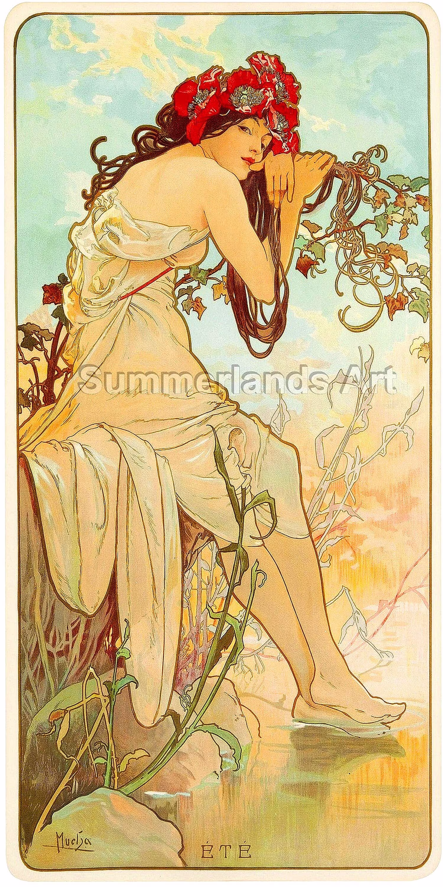 Alphonse Mucha The Seasons X4 Full Set, Fine Art Print, 35X70cm, Giclee Gallery Grade Paper Or Canvas, Vintage Boho Home Decor Summer Spring