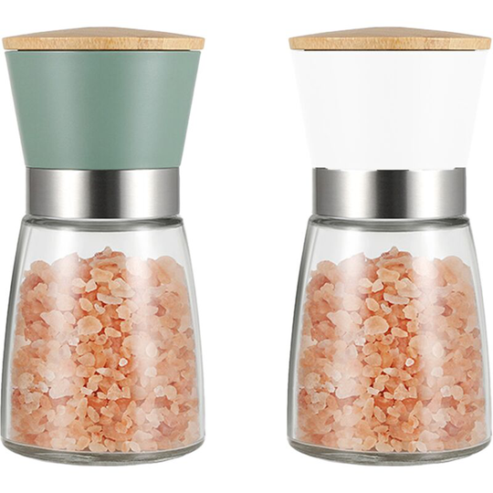 Salt and Pepper Grinders Refillable Peppercorn Mills Set Ceramic Core Adjustable Coarseness green + white