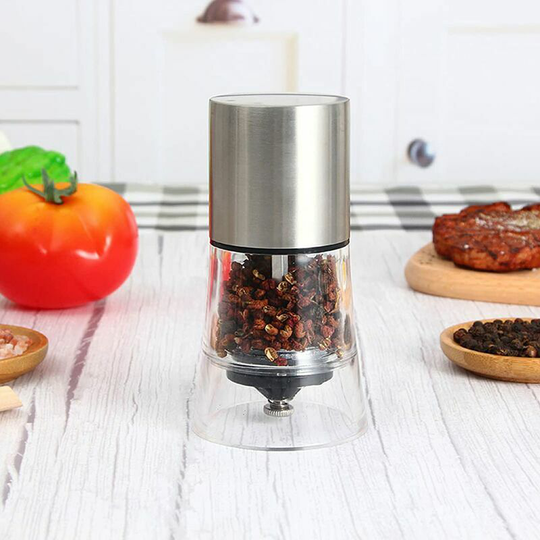 2 pieces kitchen accessories manual mill, black stainless steel pepper mill, sea salt grinder in adjustable ceramic, pepper crusher and salt mill