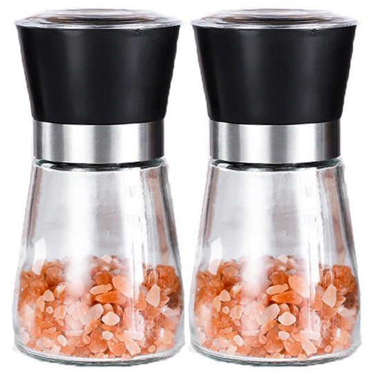 Salt and Pepper Grinder, Glass Refillable Stainless Steel Salt and Pepper Mill Shakers 2pcs black