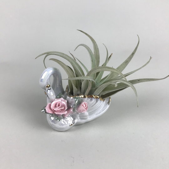 Vintage Small Swan Air Planter Dish in Pink, White, & Gold