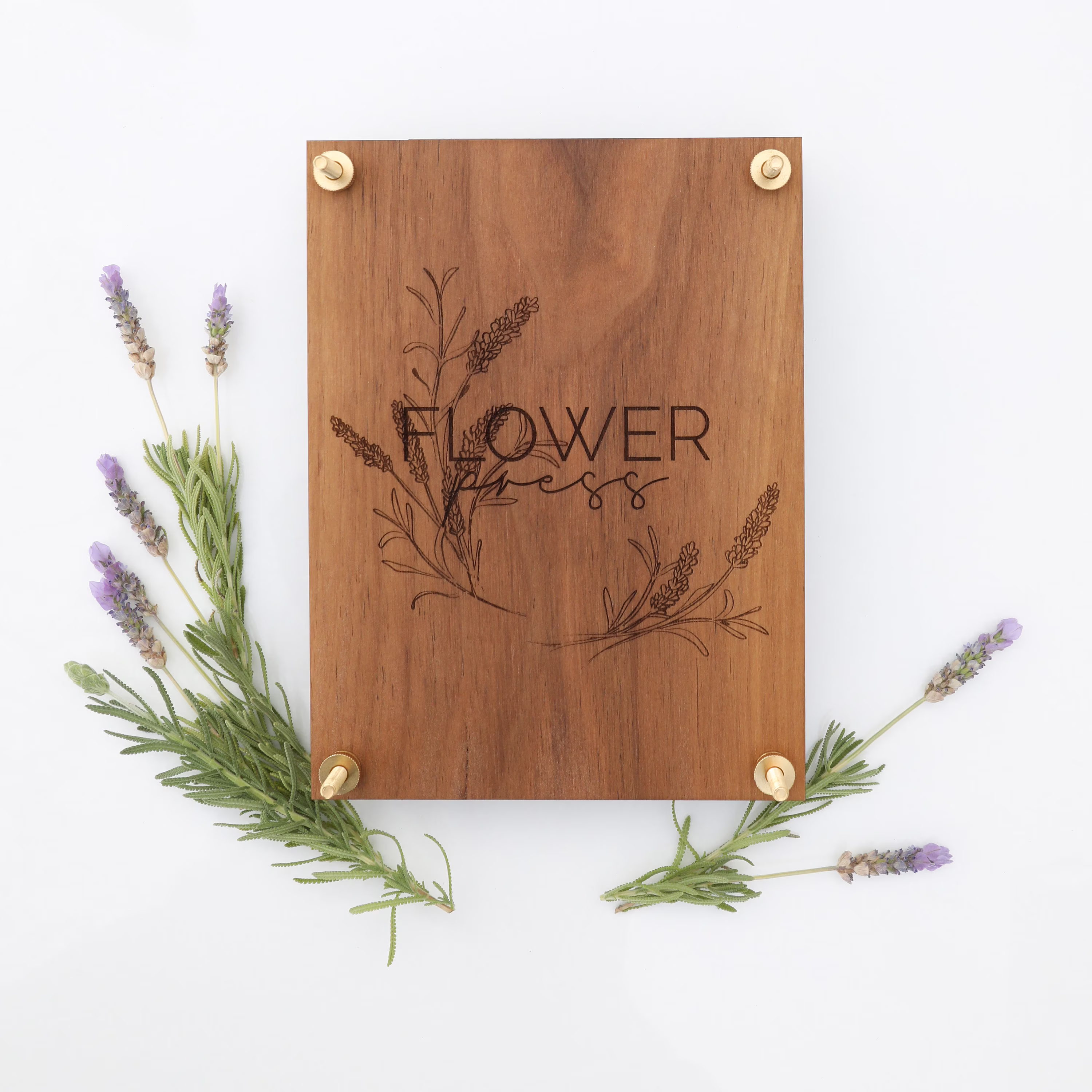 Flower Press With Lavender Wreath Design-Personalized Botanical Flower Herb Press Kit Modern Floral Design & Brass Hardware