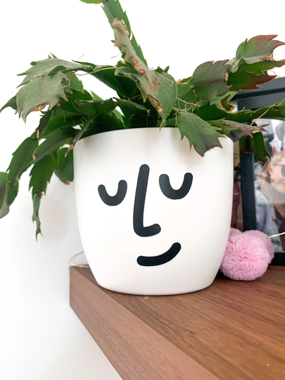Face Plant Pot, White Minimalistic Flower Planter, Indoor Pot Home Decor, Personalised Self-Watering Plastic Office, Bedroom
