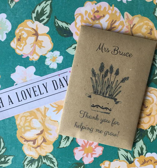 Thank You For Helping Me Grow -Mini Kraft Envelope With Sunflower Seeds. Can Be Personalised With Any Name