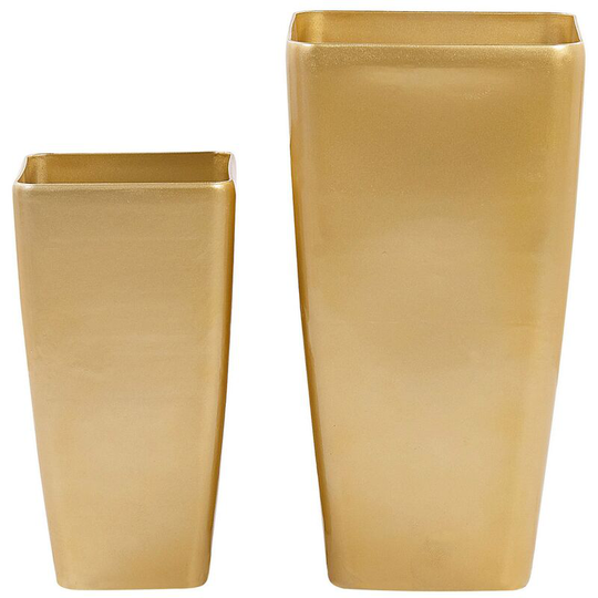 Modern Tall Set of 2 Flower Pot Outdoor Indoor Planter Stone Gold Modi - Gold