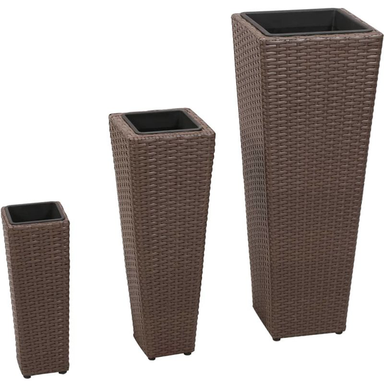 Hommoo - Garden Planters 3 pcs Poly Rattan Brown VD26189
