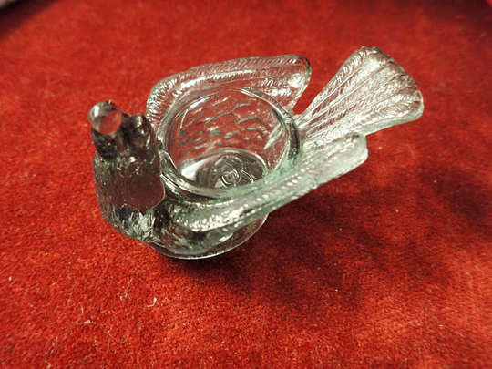 Vintage Degenhart Clear Gray Salt Cellar Dip With Embossed Heart & D Excellent No Damage
