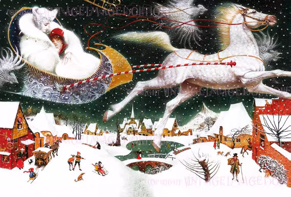 Antique Vintage Illustration From The Danish Fairytale Snow Queen Season Winter Solstice Holiday 5x7 Greeting Card