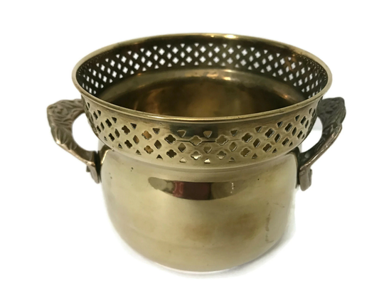 Pierced Brass Jardinere Planter, Vintage Round Decorative 5