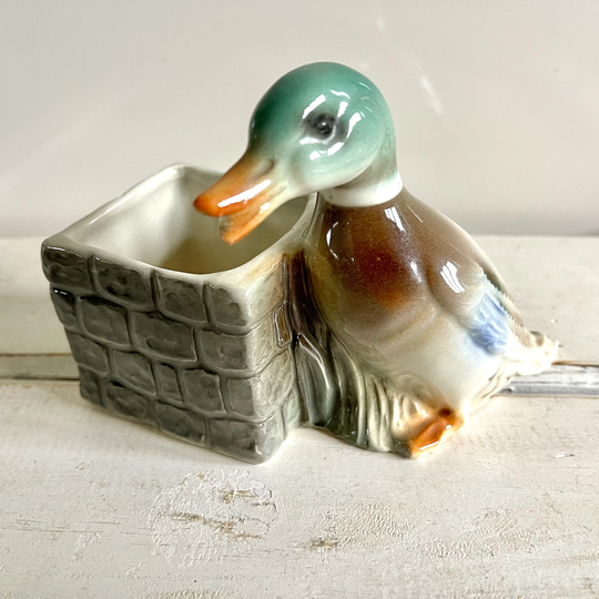 Kitsch Vintage English Ceramic Vase With 3D Mallard Duck