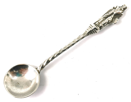 Rare Antique Sterling, Salt Spoon, Cruet Knight Figure, Twisted Handle, Martin Hall, Sheffield 1878, Sterling Silver Flatware, Unique