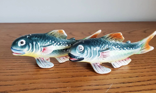 Vintage Trout Fish Japan Pottery Salt Pepper Shakers