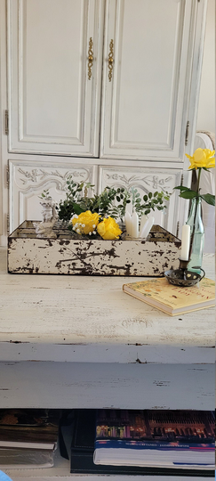 French Brocante Steel Box, Industrial Decor, Country Metal Tool Antique White Distressed Box