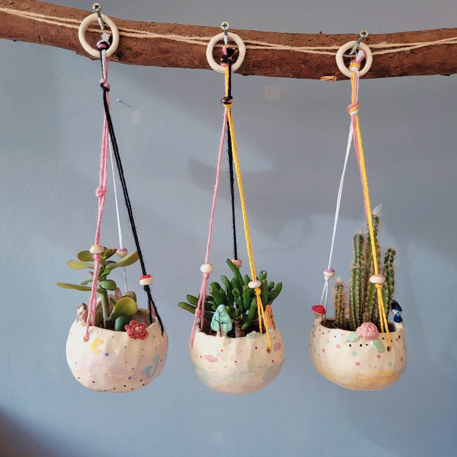 The Woodland Magic Collection Handmade Ceramic Hanging Planters, Succulent Pot Cactus Pot, Plant Indoor Garden Outdoor Planter