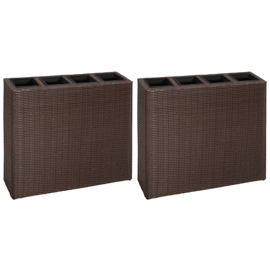 Hommoo - Garden Raised Bed with 4 Pots 2 pcs Poly Rattan Brown(2x41085)