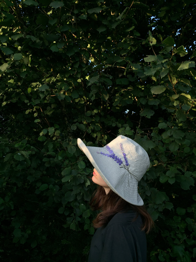 Women's Natural Linen Large Brimmed Sun Hat, Hand Embroidered Protection Summer Floral Foldable