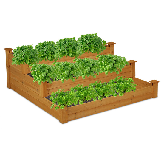 Relaxdays - Raised Planter Bed 3 Tiers, Tiered Plant Bed HxWxD 46x122x122 cm, Fir Wood, Garden Grower, Natural Brown