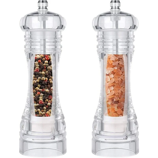 Betterlifegb - Pepper and Salt Mill, Set of 2 Adjustable Ceramic Grinder, Transparent Acrylic Salt and Pepper Shakers for Kitchen Restaurant Picnic