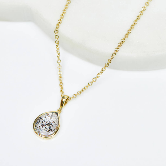 18ct Gold Salt And Pepper Pear Shape Diamond Necklace, Gold