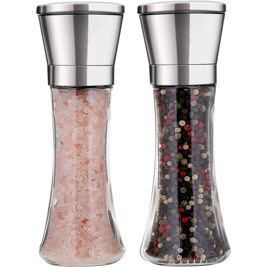 Perle Rare - Professional Stainless Steel Salt and Pepper Mill Set Manual Spice Adjustable Coarseness with Five Level Grinding Pepper Mill Grinders