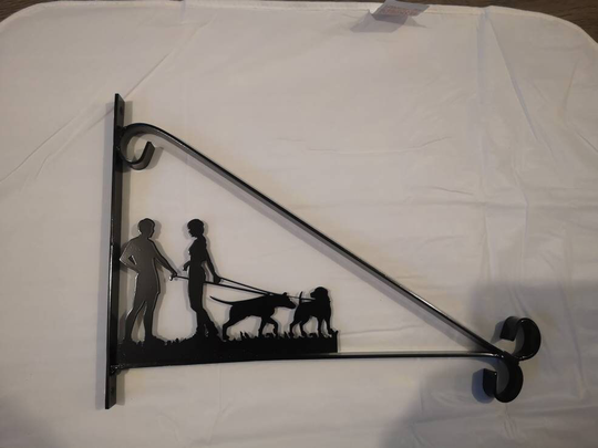 Chatting On Dog Walk Scroll Style Hanging Basket Bracket