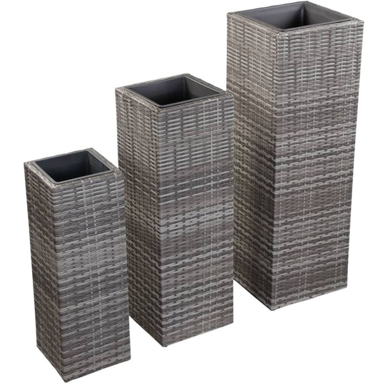 Garden Raised Beds 3 pcs Poly Rattan Grey Vidaxl Grey