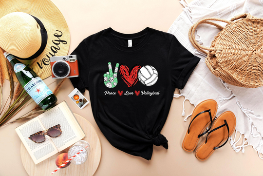 Peace Love Volleyball Shirt - Player Gift Life Tee Hand Tshirt Sport Clothes Game Season